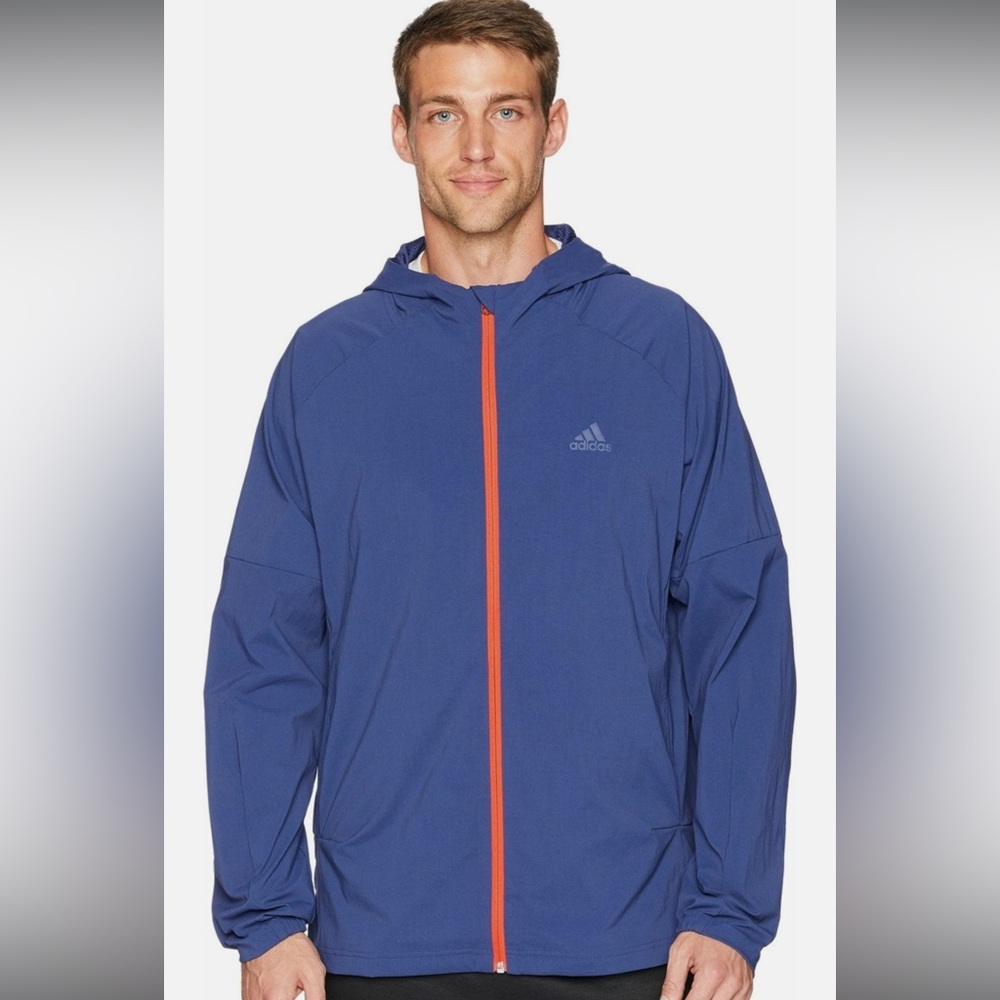 ☔️ Men’s Adidas Full Zip Hooded Woven Jacket in Navy Blue, Size Large